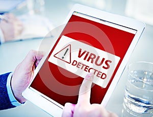 Man Using a Digital Tablet with Virus