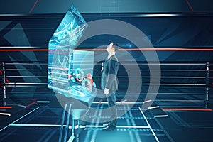 Man using futuristic benchboard side