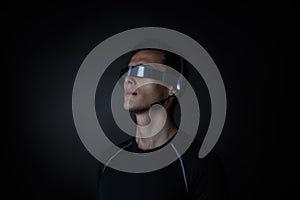 Man using futuristic VR goggles