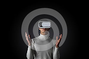 Man using futuristic VR goggles