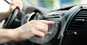 Man Using Gps Navigation System In Car to travel