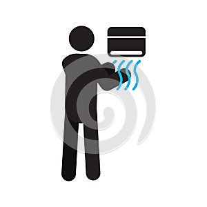 Man using hand dryer at public toilet silhouette icon