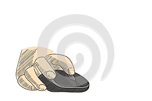 Man using his hand to control mouse computer illusratration