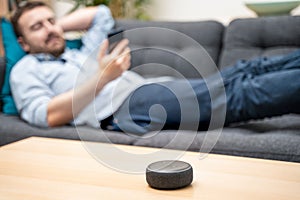 Man using home assistant bluetooth speaker