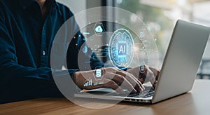 Artificial intelligence ai technology concept man using laptop for innovative solutions