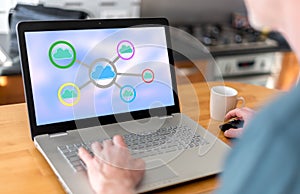 Cloud networking concept on a laptop