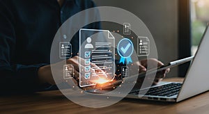 Man using laptop for digital document management and workflow automation