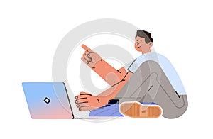 man using laptop social media communication digital adiction concept horiozontal