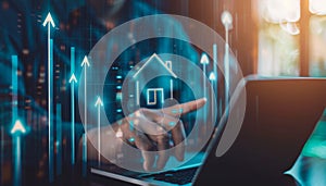 A man is using a laptop to draw a house by AI generated image