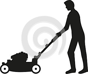 Man using lawn mower silhouette