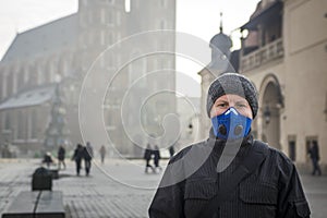 Man using a mask - protection against smog