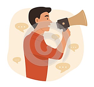 Man Using Megaphone for Communication Concept Illustration