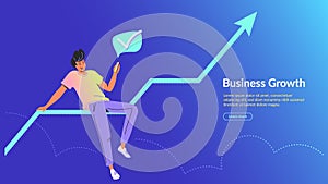 Man using mobile app for online banking and business growing photo