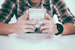 Man using mobilephone. Wireless technology concept.