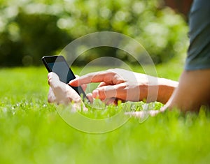 Man using mobile smart phone outdoor
