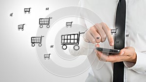 Man using a mobile to shop online