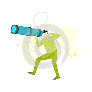 Man using monocular telescope person character vector illustration