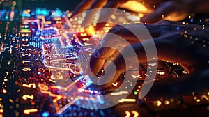 Man using neural network interface to generate AI-based visual art