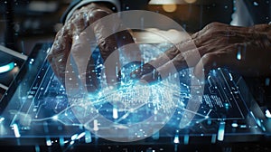 Man using neural network interface to generate AI-based visual art