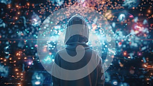 Man using neural network interface to generate AI-based visual art