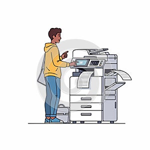 Man using office printer with paper output