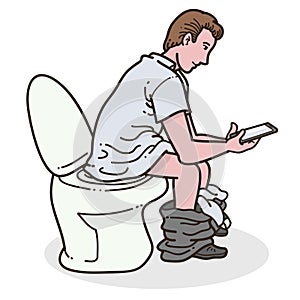 Man using phone in toilet