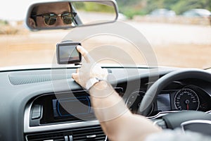 Man using satellite navigation system