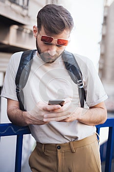 Man using smart phone connect communication. Emotional isolation, technology depresion photo