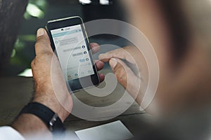 Man Using Smart Phone Texting Messaging Concept