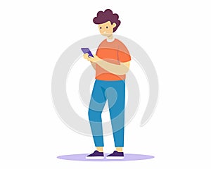 Man Using Smartphone Illustration Simple Style photo