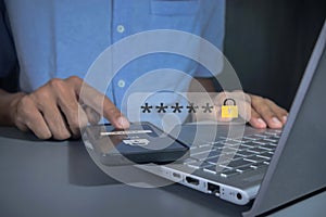 Man using smartphone to login for validate password to two-step authentication. Encrypted data