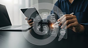 Man using tablet for document management and digital approval process