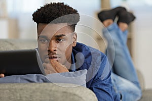 man using tablet for video conversation