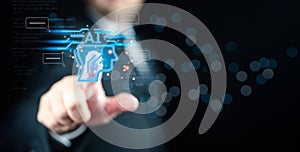 Man using technology smart robot AI, Chatbot Chat with AI, Artificial Intelligence