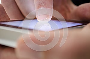 Man using touch screen device