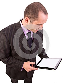 Man using a touchpad pc photo