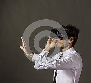 Man using virtual reality headset