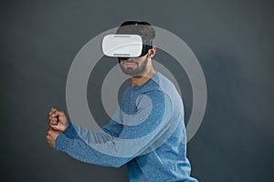 Man using virtual reality headset