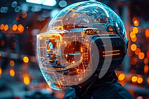 Man using virtual reality headset.