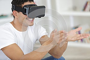 Man using virtual reality mask photo