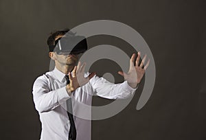 Man using VR headset glasses of virtual reality