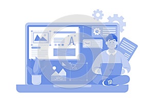 Man UX designer working on laptop application