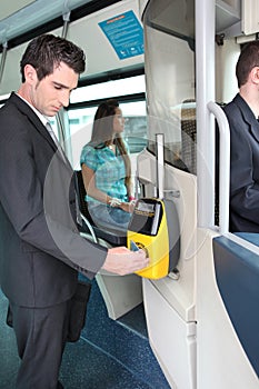 Man validating ticket