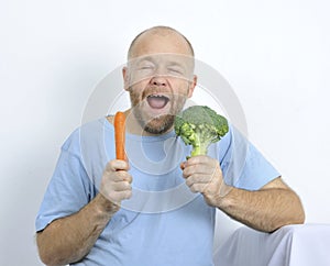 Man with vegetable.
