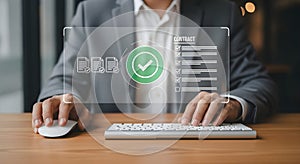 man verifying documents with a digital checkmark