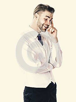 Man in vest with unshaven face and nice hairstyle