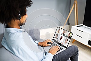 Man In Video Conferencing Call On Laptop