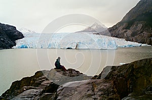 Man viewing Glacier, Chile