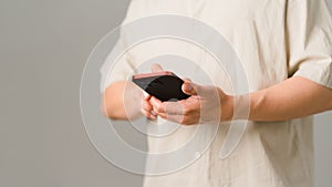 Man viewing website social network connecting with wifi in home by mobile phone.