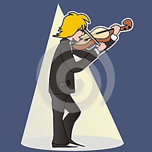 Man and violin, vector illustration, Man on stage.